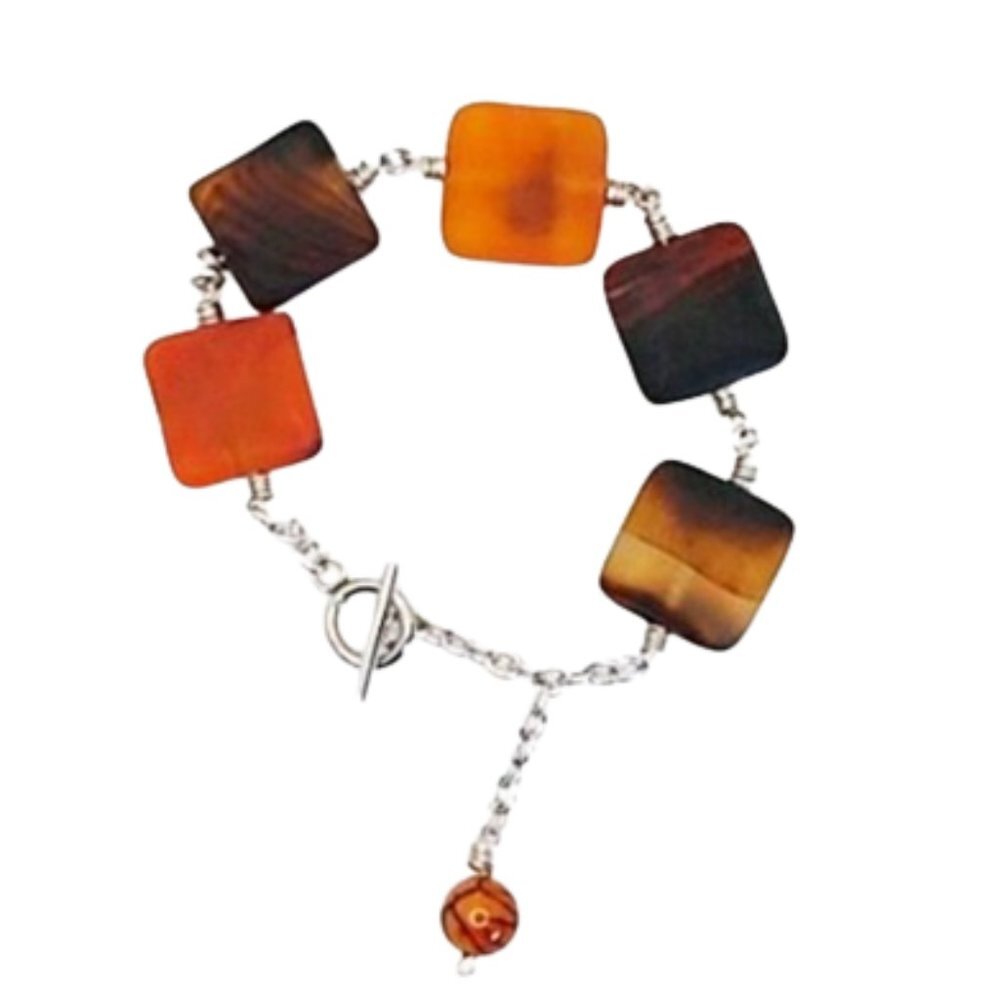 Handmade Square Umber Sea Glass Bracelet 16$